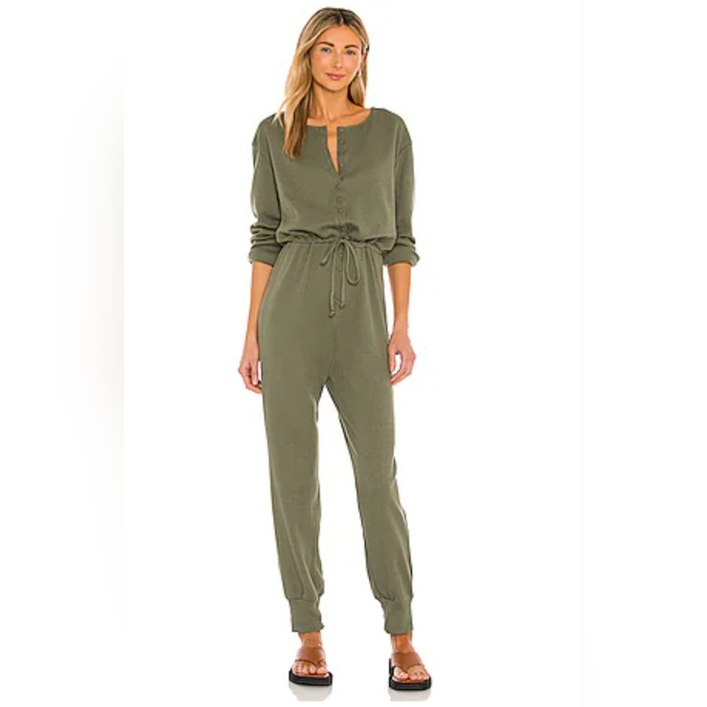 Henley Cozy-Core Jumpsuit Soft Thermal Knit Effortless Chic! (in Army Green)